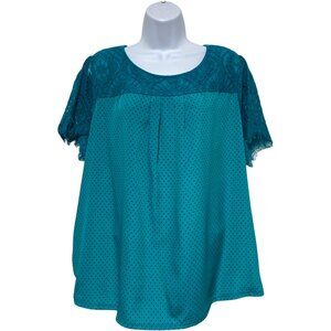 Worthington-Women's 1X-Plus Size Pullover Lace Top Polka Dot Light Weight